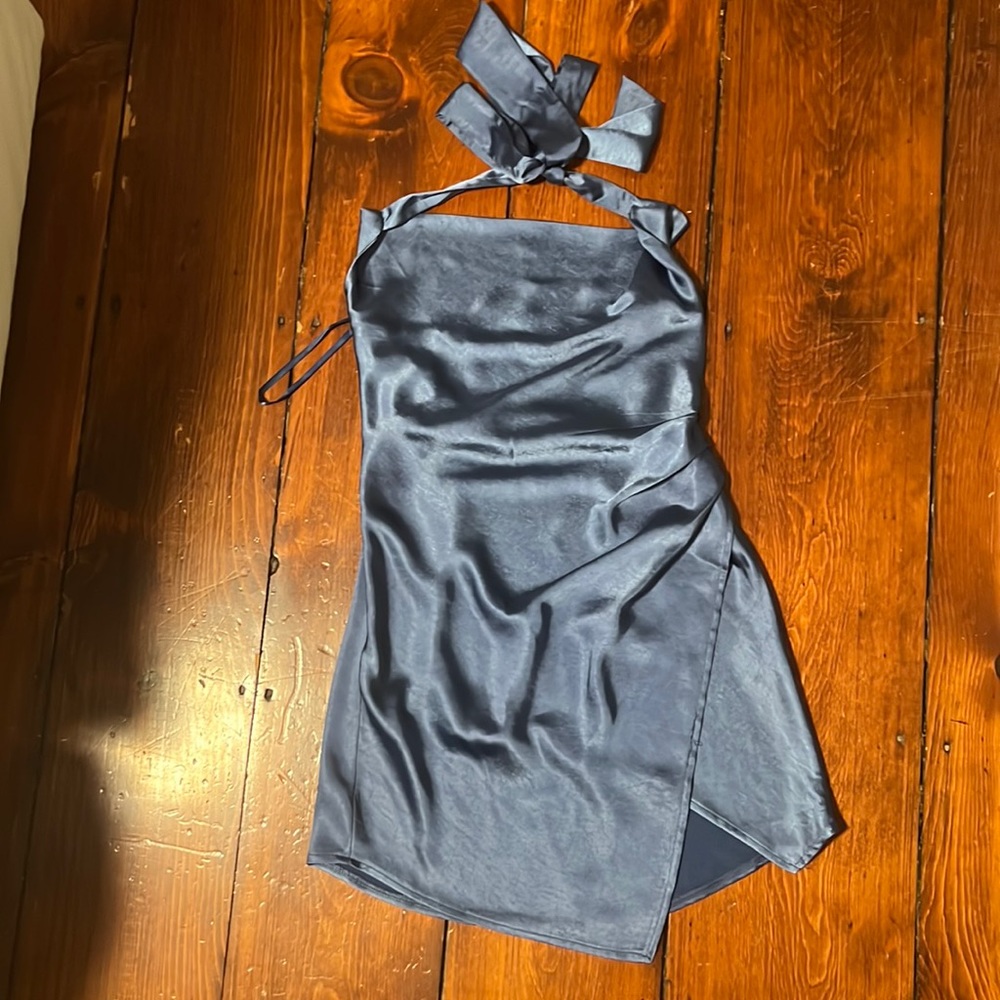 Here Comes The Sun Satin Dress in blue